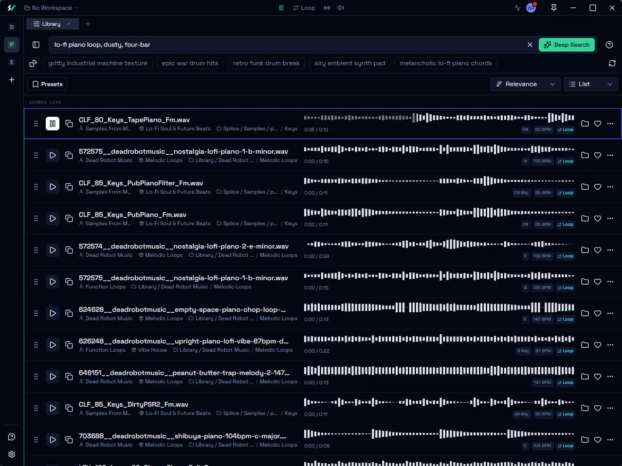 Sample Vault Deep Search ranking results from a natural language query